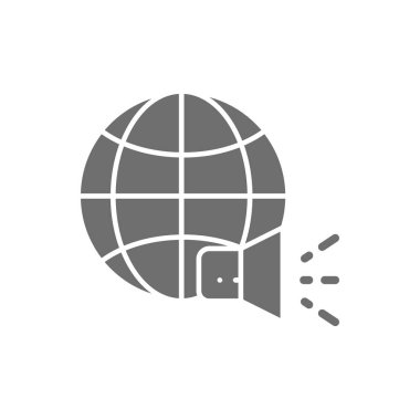 Megafonla, sosyal medyayla, haber gri simgesiyle.