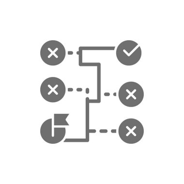 Doğru çözüm, labirent, algoritma, kodlama bloğu şemaları gri simge.