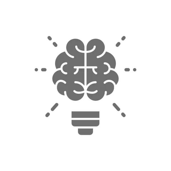 Cérebro e lâmpada, inovação, ideia criativa ícone cinza. — Vetor de Stock