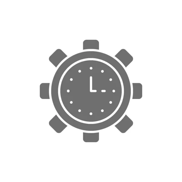 Klok in versnelling, tech horloge, productiviteit, efficiëntie, tijdmanagement grijs pictogram. — Stockvector