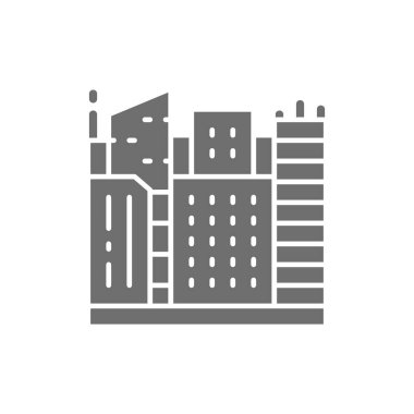 Vektör büyük şehir, megapolis manzara gri simgesi.