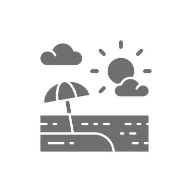 Kumsal şemsiyesi kum manzarası gri simgesi.