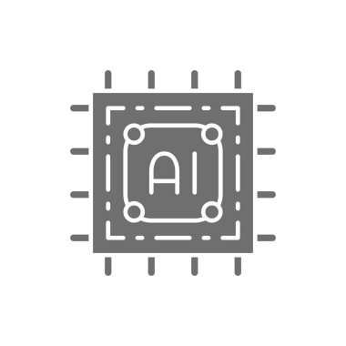Yapay zeka çipi, elektronik devre, işlemci gri simgesi.