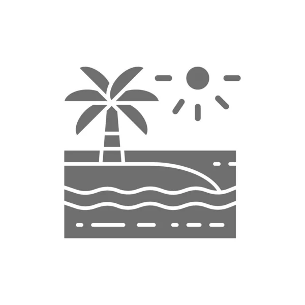 Strand mit Palmen Landschaft graue Ikone. — Stockvektor