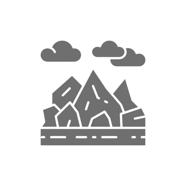 Montagne vettoriali e rocce paesaggio icona grigia. — Vettoriale Stock