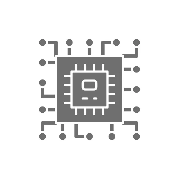 矢量CPU微处理器，计算机芯片灰色图标. — 图库矢量图片