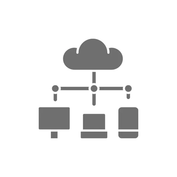 Computación en la nube, tecnología de red de almacenamiento de datos icono gris. — Archivo Imágenes Vectoriales