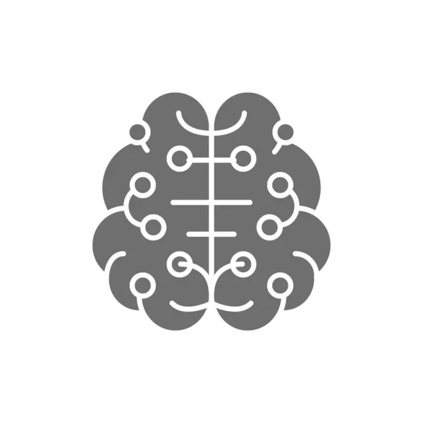 Artificial intelligence brain, connected to circuit board grey icon. — Stock Vector