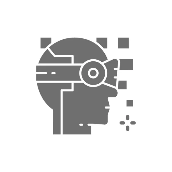 Robot, inteligencia artificial, casco de realidad virtual icono gris. — Vector de stock