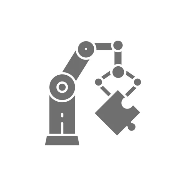 Ρομποτικός χειρισμός χεριών, βιομηχανικό μηχανικό γκρίζο εικονίδιο βραχίονα. — Διανυσματικό Αρχείο