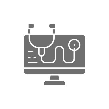 Bilgisayar tedavisi, antivirüs, çevrimiçi danışman gri simge.