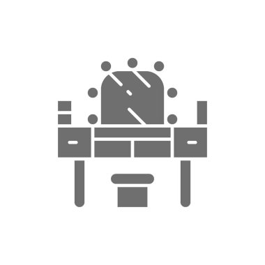 Soyunma masası, makyaj gri simgesi. Beyaz arkaplanda izole