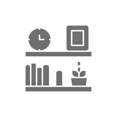 Ofis rafı, kitap rafı gri simgesi. Beyaz arkaplanda izole