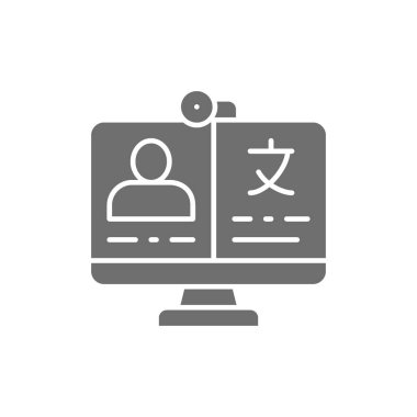 Video çevirisi, konferans, çevrimiçi toplantı gri simgesi.