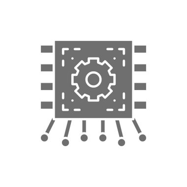 Chip, lensli anakart, devre kartı gri simgesi.