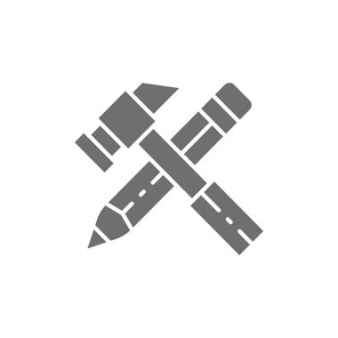 Çalışma araçları, kalem grisi simgeli çekiç.