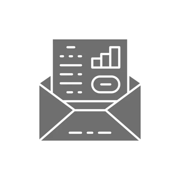 Comunicación comercial, carta, sobre con documentos icono gris. — Vector de stock