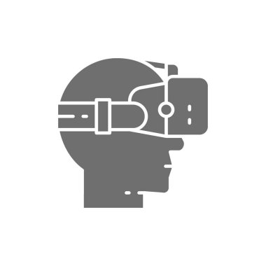 Sanal gerçeklik gözlüğü gri simgesi. Beyaz arkaplanda izole