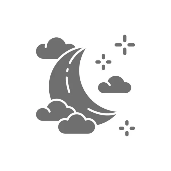 Vecteur jeune lune dans les nuages icône grise. — Image vectorielle