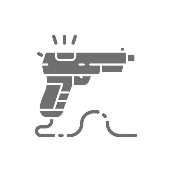 Pistola de juego, pistola icono gris. Aislado sobre fondo blanco — Vector de stock