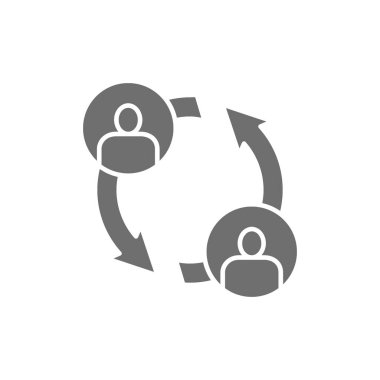 Okları olan iki kişi, çalışan değişimi, arkadaşlık gri simgesi.