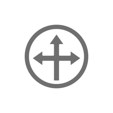 Ok çapraz, üç yönlü, farklı yönlü oklar sembolü gri simge.