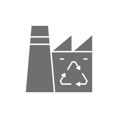 Bitki geri dönüşüm çöpü, endüstriyel atık fabrikası gri simgesi.