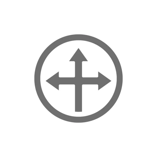 Крест со стрелками, трехсторонние стрелки, символ серого цвета. — стоковый вектор