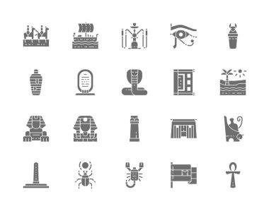 Mısır Kültürü Gri Simgeleri. Karavan, nargile, mumya, akrep ve daha fazlası..