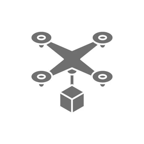 Drone com caixa, serviço de entrega rápida ícone cinza. — Vetor de Stock