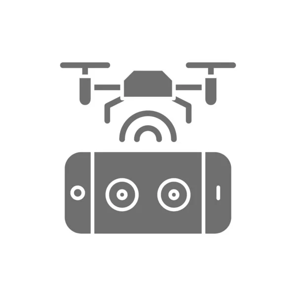 Drone com painel de controle, ícone cinza controlador remoto móvel. — Vetor de Stock