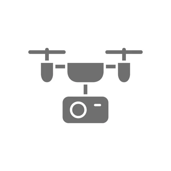 Drone com câmera de ação ícone cinza. Isolado sobre fundo branco — Vetor de Stock