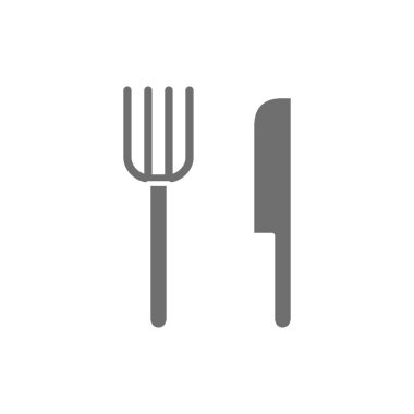 Çatal, çatal ve bıçak gri simgesi. Beyaz arkaplanda izole