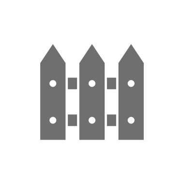 Ahşap çit, duvar, gri bariyer simgesi. Beyaz arkaplanda izole