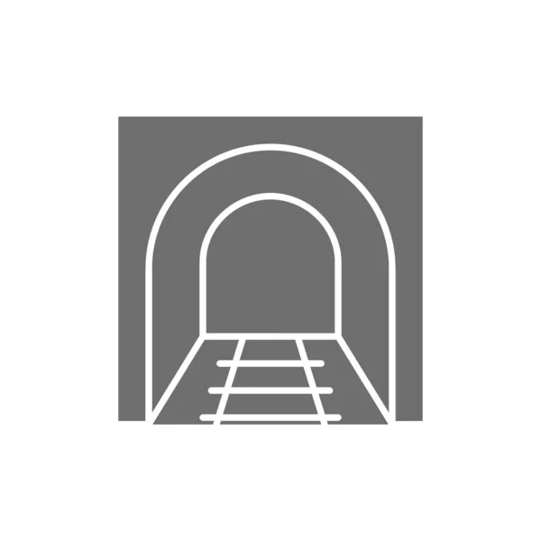 Túnel de ferrocarril con rieles, vía férrea, metro icono gris. — Archivo Imágenes Vectoriales