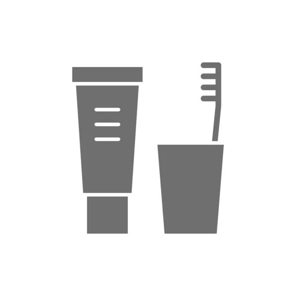 Dentifrice et brosse, icône gris hygiène dentaire. — Image vectorielle