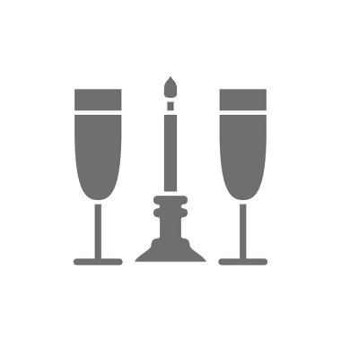 Mumlu iki bardak, romantik gri simge.