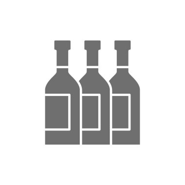 Vektör şişeleri, şarap, alkol, şampanya, gri ikon.
