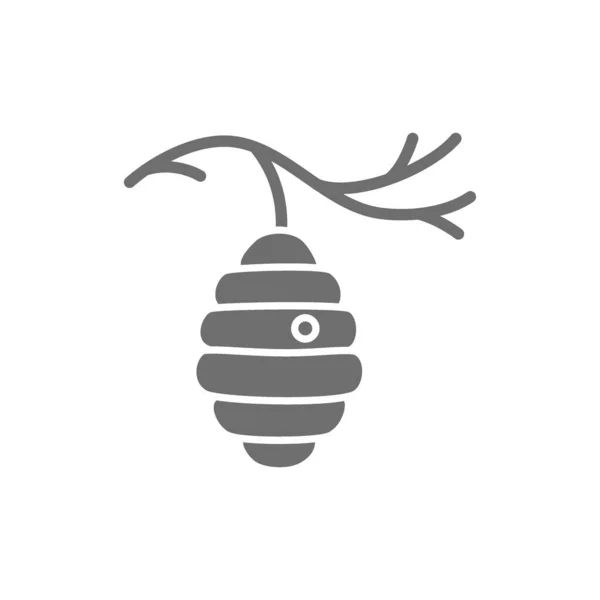 Ruche d'abeille sauvage sur l'arbre, icône gris ruche. — Image vectorielle