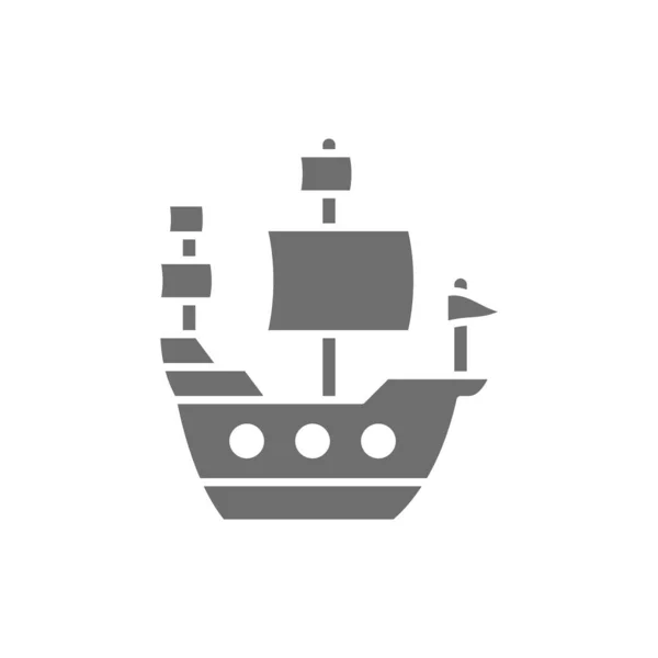 Oud schip, zeilschip, piraten transport grijs icoon. — Stockvector