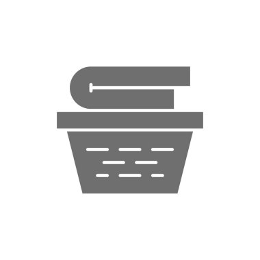 Çamaşır sepeti gri simgesi. Beyaz arkaplanda izole