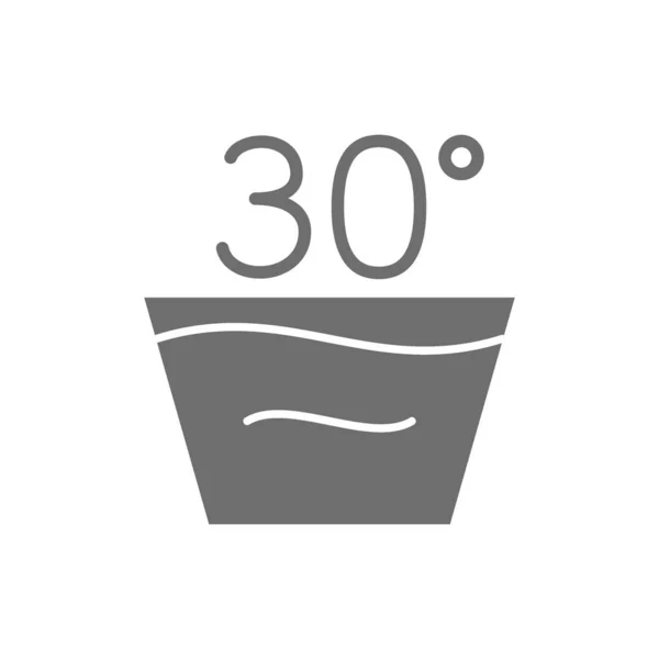 Gentle, delicate laundry, 30 degrees washing temperature grey icon. — Stock Vector