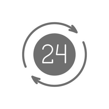 24 saat hizmet veren gri simge. Beyaz arkaplanda izole