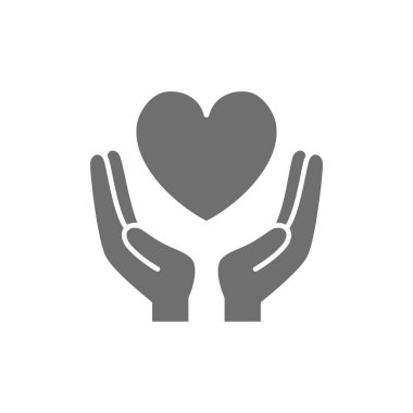 Eller kalbi tutar, bağışta bulunur, sevgililer günü için gri simge.