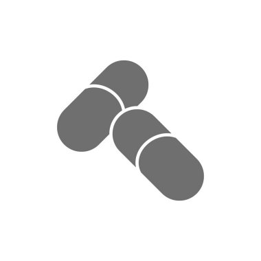 Haplar, tablet, gri kapsüller. Beyaz arkaplanda izole