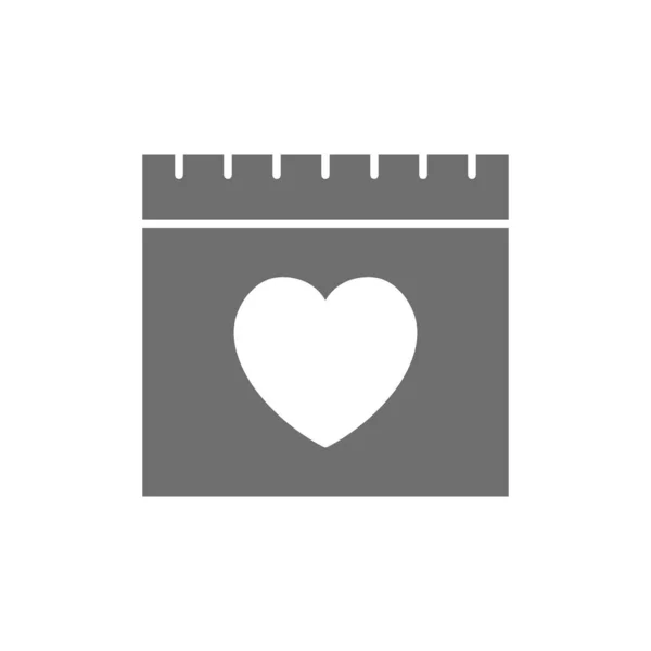 Calendario, icona grigia di San Valentino. Isolato su sfondo bianco — Vettoriale Stock