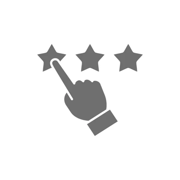 Punto de dedo a las estrellas, opinión de los clientes, calificación, retroalimentación icono gris. — Vector de stock