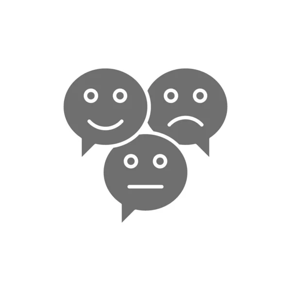 Zpětná vazba emotikonové rozhovory, pozitivní, negativní a neutrální hlasové bubliny šedá ikona — Stockový vektor