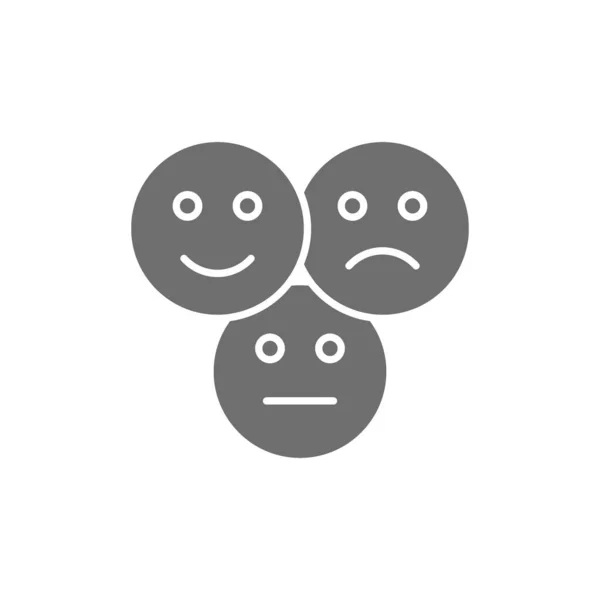 Feedback Emoticons, positive, negative und neutrale Gesichter graues Symbol. — Stockvektor