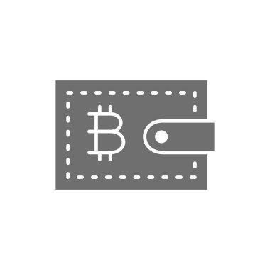 Bitcoin cüzdanı, kripto para birimi gri simgesi. Beyaz arkaplanda izole
